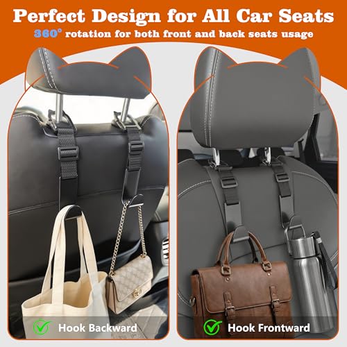 Image of Amooca Anti-drop Car Headrest Hooks 4 Pack Seat Organizer for Bags | Universal Fit Cars SUV Truck, Adjustable, Holds Backpack Water Bottle Handbags Groceries, 40lb Heavy Duty, Clip Design