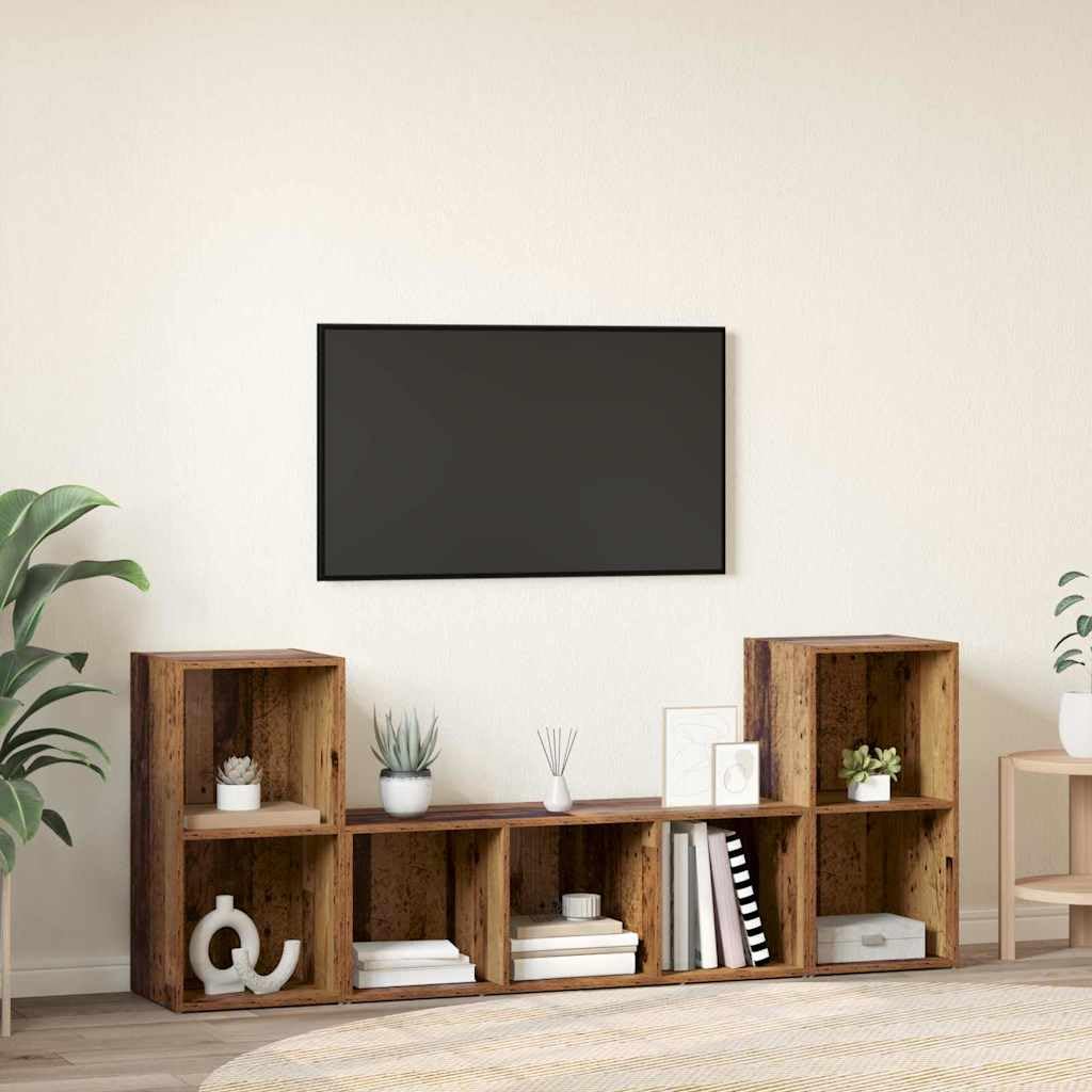 TV-Schrankset Wandmontiert 3-TLG., Braun Holzwerkstoff, Modernes Design, Stauraum für Wohnzimmer, Media Center, Einfache Montage
