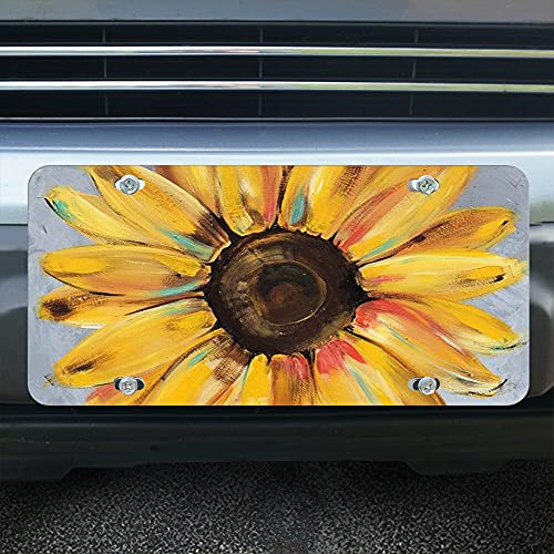 Lefolen Yellow Sunflower Rose Front License Plate Covers Beautiful Bouquet Bloom Flower Garden Oil Painting Decorative Car Metal Plates Vanity Tag Aluminum Novelty License Plate 6 X 12 Inch - Thumbnail 4