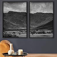 2 Piece Framed Canvas Wall Art Monochromatic Mountains Canvas Prints Home Artwork Decoration for Living Room,Bedroom - 16