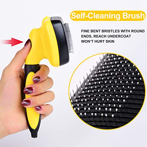 TwoEar Dog Self Cleaning Slicker Brush for Hair Grooming, Removes Loose Tangled Undercoat and Mats Gently, Easy Shedding for Small Medium and Large Dog Pet and Cat with Short and Long Hair - Thumbnail 5