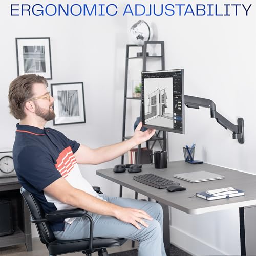 Image of VIVO Single Monitor Counterbalance Wall Mount for 32 inch Screens up to 19.8 lbs, Full Motion, Max VESA 100x100, Black, MOUNT-V001G