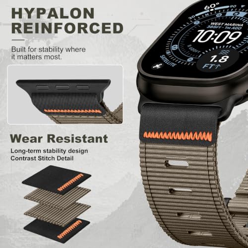 Image of Tactical Nylon Bands for Apple Watch Ultra 3 2 Band Series 11-1 /SE Men | Rugged Breathable Fabric, Nato Adjustable Sport Strap with Reinforced Connector for iWatch Ultra 49mm 46mm 45mm 44mm 42mm L