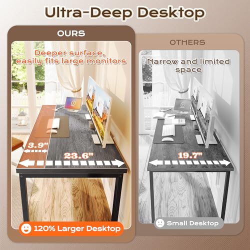 Image of Huuger 55 x 24 inch Desk with Power Outlets & USB-C, Deeper & Thicker Desktop, Robust Metal Tubes, Computer Desk, Heavy Duty Office Desk, Work Gaming Desk for Home Office, Grey