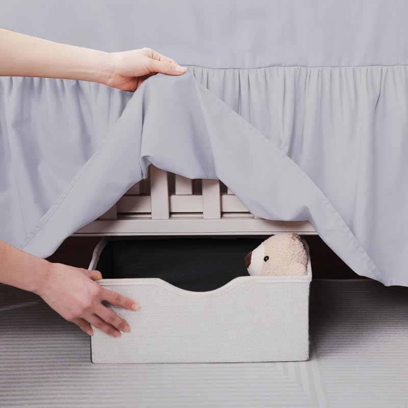 Image of Cotton Crib Bed Skirt Dust Ruffle with Split Corners, 14 inch Drop, Light Grey | Nursery Standard Crib Bedding Bed Skirt for Baby Boys and Baby Girls. Hides Under-Crib Storage for a Neat Appearance