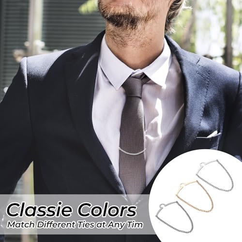 3PCS Tie Chain, Tie Clips Necktie Chain for Men Gold Silver Black Chains Ties Bar Fashion Necktie Clips Link Chains Pins for Men Business Wedding Wear Suits Neckties3