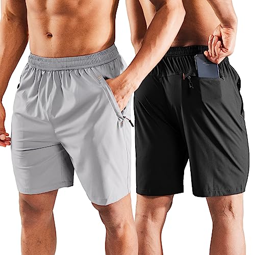 Image of MIER Men's Quick Dry Running Shorts with Zipper Pocket Elastic Waist Athletic Workout Exercise Shorts