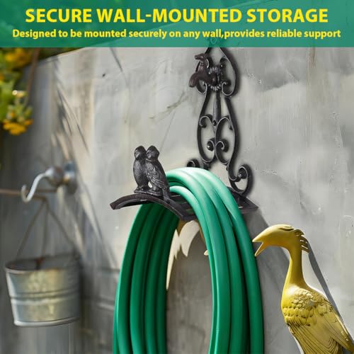 Image of HASTHIP Garden Hose Organizer Rack Cast Iron Retro Couple Bird Cut Out Decorative Garden Hose Wall Mounted Storage Holder, Metal Plant Hanger