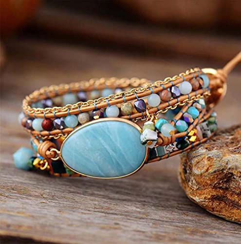 Zosojona Women Wrap Bracelet Boho Natural Jasper Crystal Stone Beads Strand Bracelets thumb #1