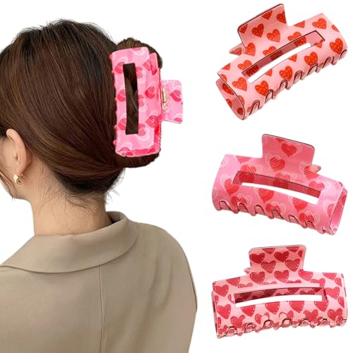 Pinzas para cabello rojas acrílicas grandes corazón 3 pzas miniatura 1
