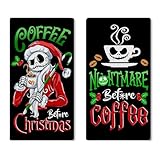 Picture of Croar Christmas Jack Kitchen Dish Towels Set of 2, Black Xmas Drying Hand Towels Coffee Before Christmas Baking Cooking Cloth, Funny Holiday Winter Home Kitchen Decoration 18 x 26 Inch