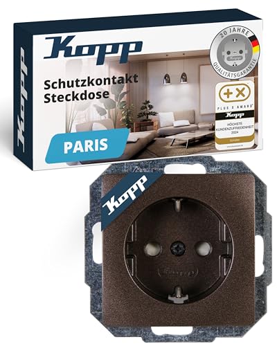 Kopp PARIS Schutzkontaktsteckdose in Palisander-Braun - Hochwertige 1-fach Unterputz-Steckdose 16A - Stilvolle IP20 Einbausteckdose mit erhöhtem Berührungsschutz - Steckdosen-Unterputz 250V~