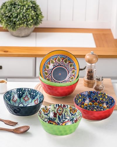 HENXFEN LEAD 12-teiliges Geschirrset, Tafelservice Porzellan für 4 Personen - Bunte Geschirr aus 4x Speiseteller, 4x Dessertteller, 4x Salatschüssel - Bohemian Style