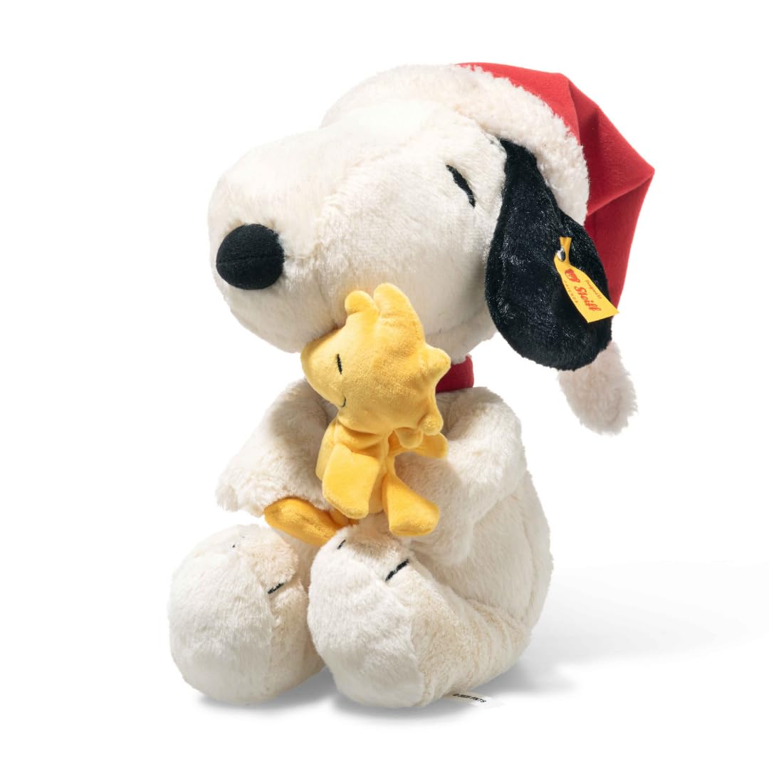 Steiff Kuscheltier Snoopy mit Woodstock und Nikolausmütze, Süßes Stofftier, Kinder, Jungen & Mädchen, Friends, 30 cm, Weiß, 684340