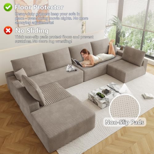 Image of Oversized Modular Sectional Sofa Couch, Large 7 Seater Corner Sofa Modern U Shaped Sectional Couch with Ottoman Cloud Couches for Living Room, Office, Spacious Space, Corduroy, No Assembly, Camel