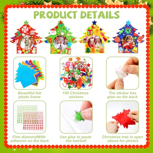 Image of HunnmingRe 30 Sets Christmas DIY Picture Frames Craft Set Felt Picture Frame Ornaments DIY Christmas Tree Decor Felt Photo Frame Crafts Arts and Crafts for Xmas Party Supplies Home Decorations