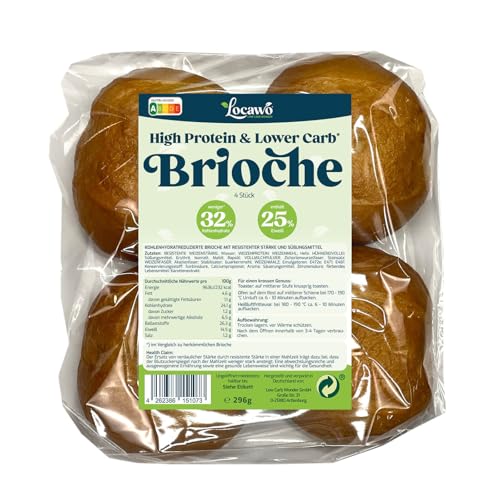 Locawo High Protein & Low Carb Brioche | Burger Bun | Milchbrötchen | Eiweißbrötchen | Voller Weizengeschmack | ideal für eine eiweißreiche, kalorien- und zuckerreduzierte Ernährung