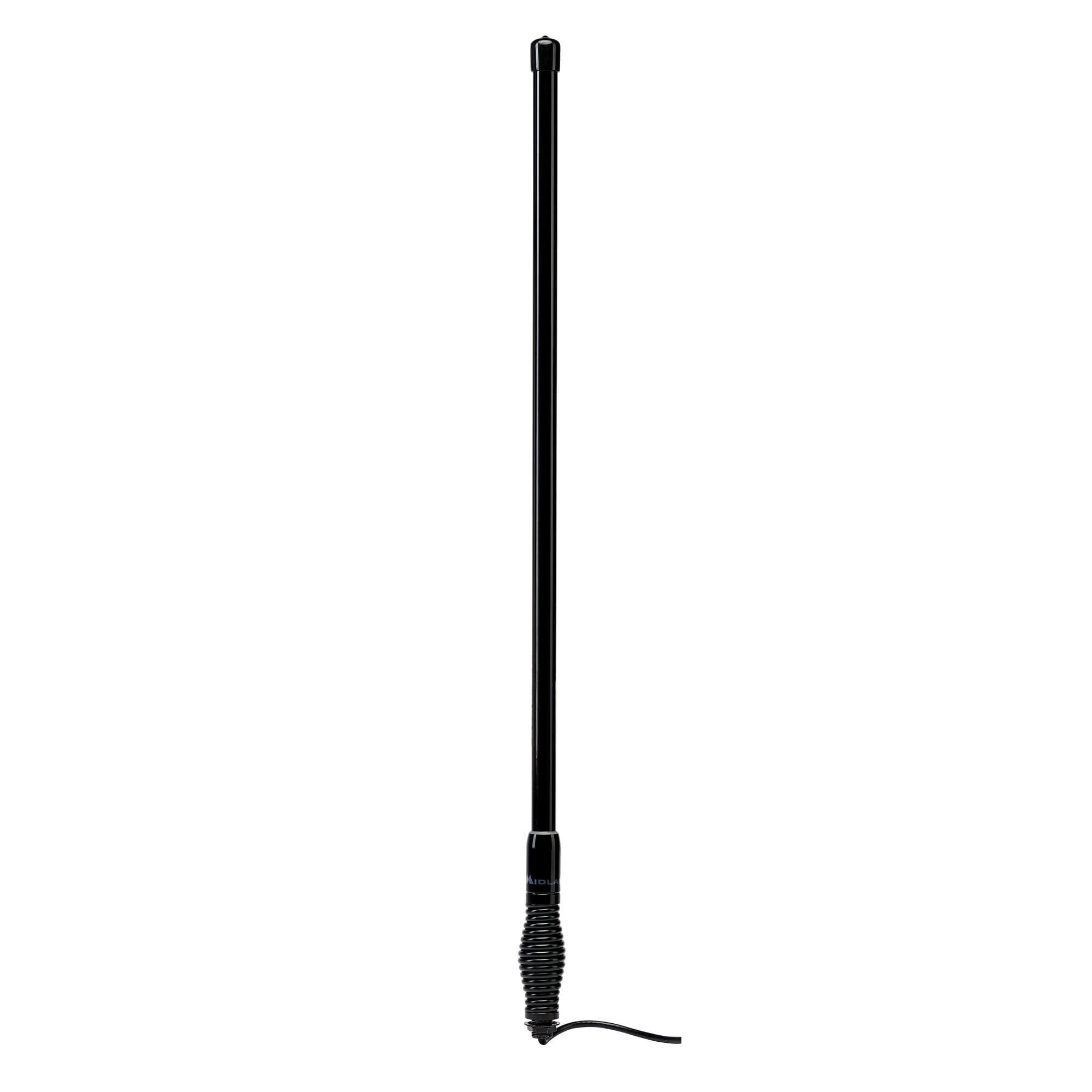 Midland - MXAT03-3dB gain Bull Bar Antenna Micromobile - 28” with 462-468 MHz Frequency - Long Range GMRS Communication - Heavy-Duty Spring Base Best