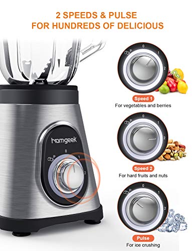 Homgeek Blender 750W, Smoothie Blender for Shakes and Smoothies, Countertop Smoothie Maker with 51 oz BPA-Free Glass Pitcher for Crushing Ice and Frozen Fruit - Thumbnail 4