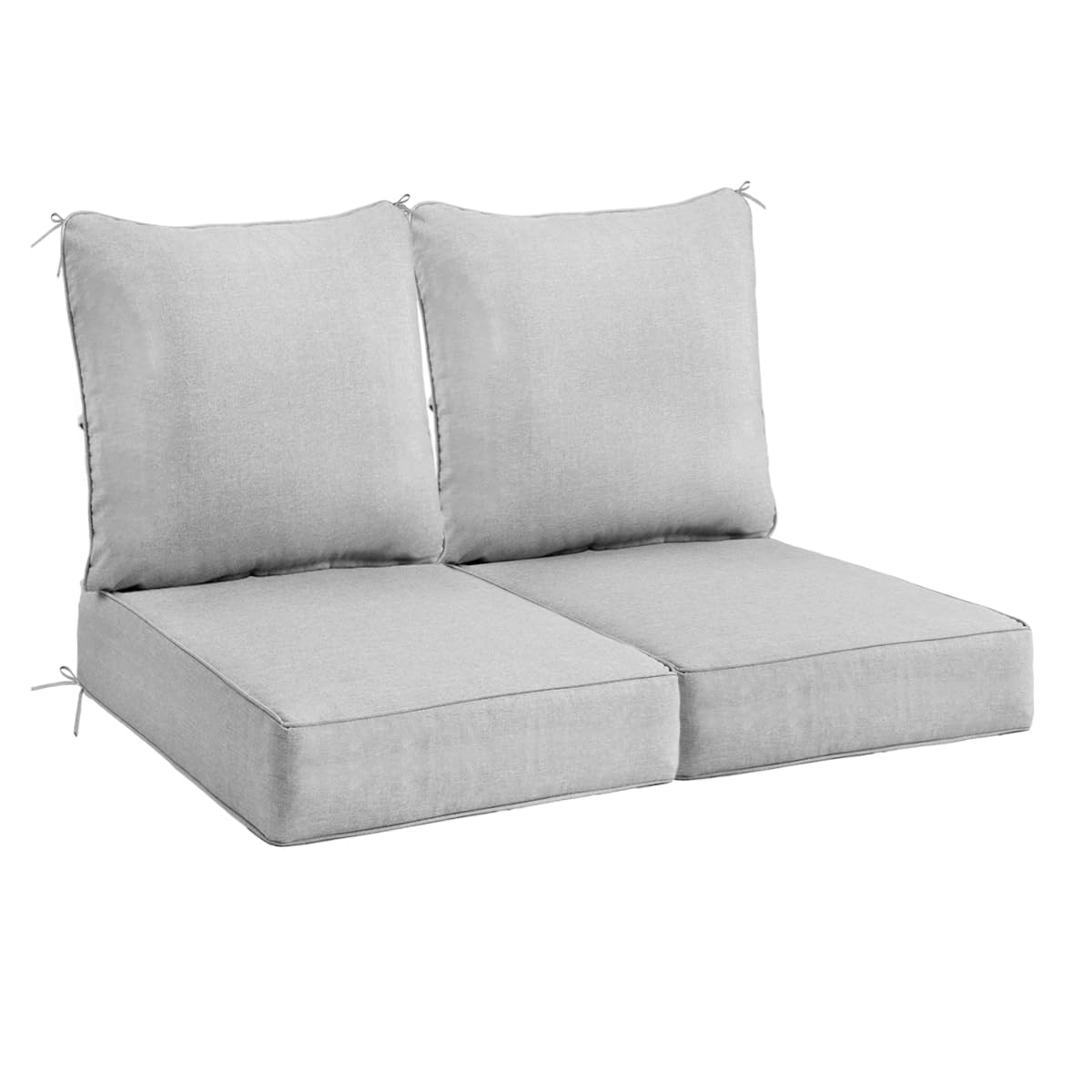 Sundale Outdoor Olefin Deep Seat Cushion Set of 2, Patio Chair Cushion and Pillow, Water-Resistant Sectional Sofa Pad with Straps Light Gray, 23 x 26