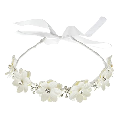 DDazzling Diadema de princesa para niña de flores, diadema de boda para niñas, primera comunión, corona floral blanca, accesorio para el cabello