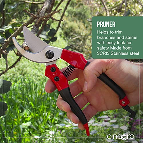 Image of Cinagro (Set of 3) Stainless Steel Gardening Tools, Pack of Pruning Shears, Pruning Secateurs and Gardening Scissors, Sharp Blades for Easy Cutting, Comfortable and Durable (Multicolor)