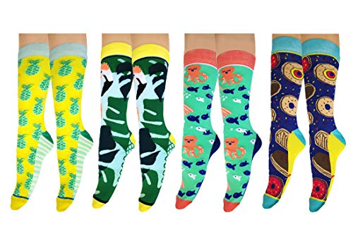 Calcetines SSK (pack de 4) Donuts, mar, flamenco y piñas UNISEX calcetines divertidos y originales, para pareja, familia, amigos, colores vivos Cover
