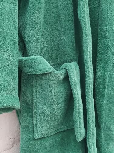 Image of Cotton Bolls Textiles Microfiber Fleece Bath Robe for Men | Shawl Collar with Long Sleeves| Lint Free | Anti-Bacterial | Super Soft Fabric (L, Emerald Green)
