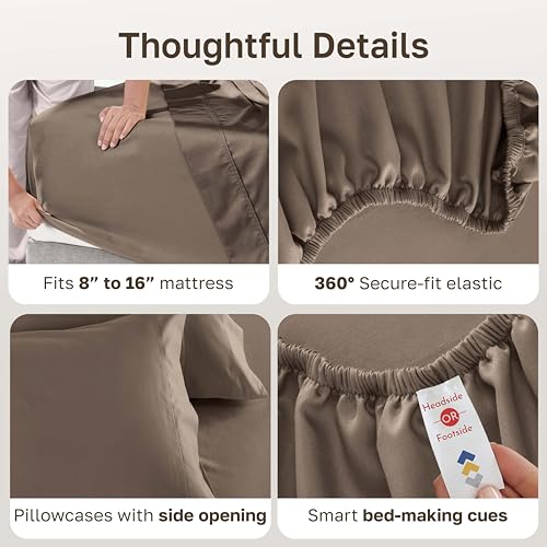 Image of California Design Den 100% Cotton Full Size Bed Sheets, 600 Thread Count Sateen, Soft, Full Size Sheet Set with Deep Pockets (Mushroom - Taupe Brown)