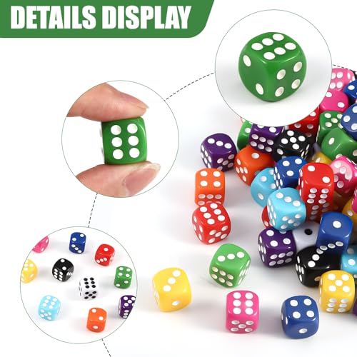 DIYDEC 100pcs 16mm Game Bulk Dice 10 Colors Acrylic 6 Sided Dice Set for Classroom Teaching Math Learning Standard Dice for Party Family Board Games - Thumbnail 2