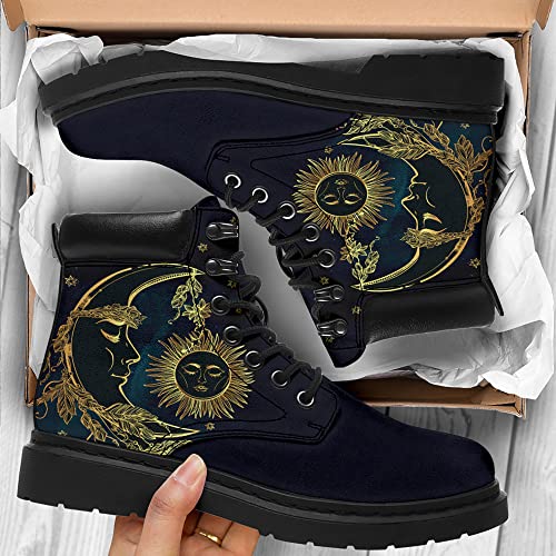 Custom Sun And Moon Boots Men Women Lace Up Vegan Leather Ankle Boots Combat Spiritual Hippie Boots Personalized Gift3
