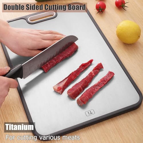 Titanium Cutting Board for Kitchen, Double Sided Cutting Boards for Meat Veggies, Large Non Slip 38.5×26.5cm Titanium Chopping Board for Fruit - Image 4