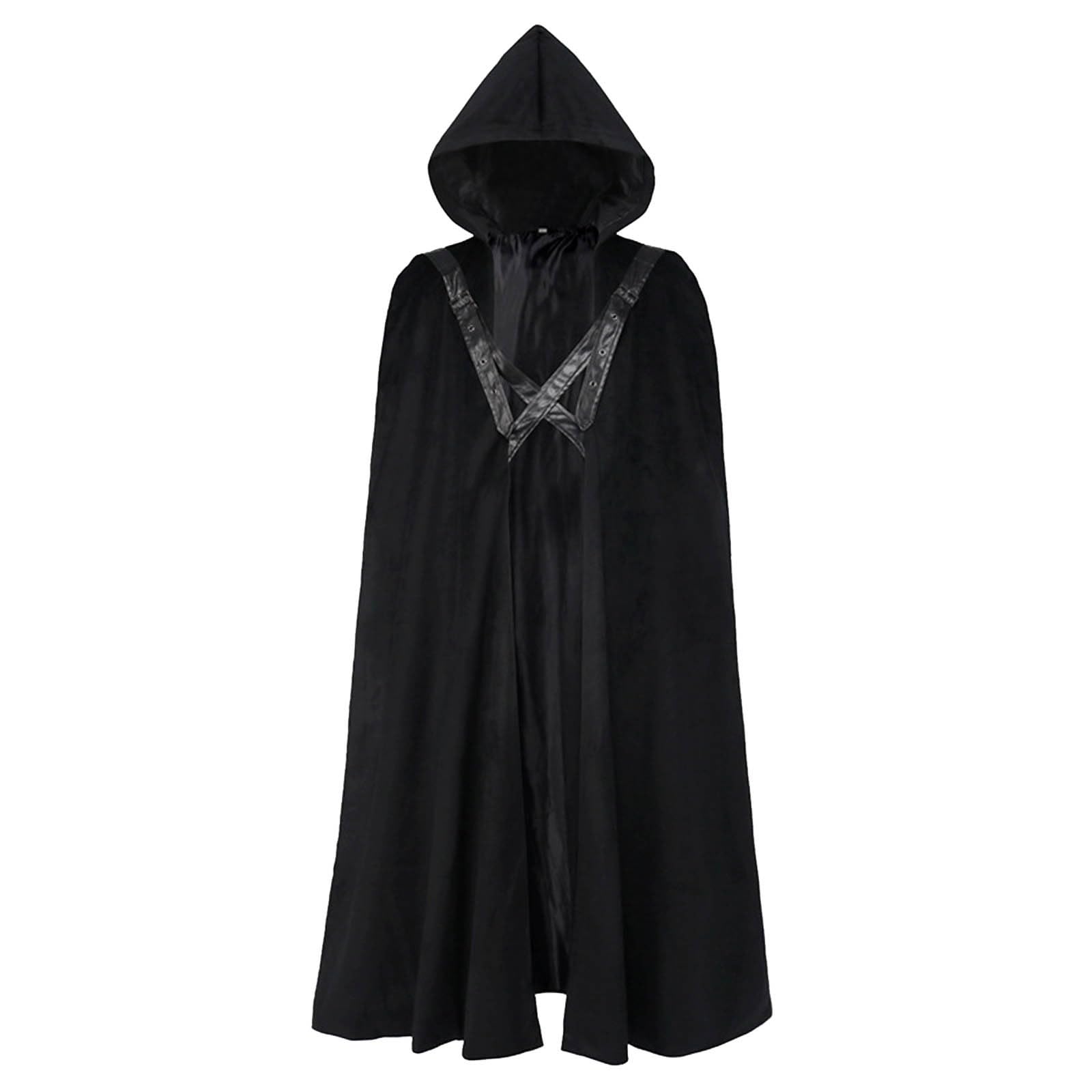 Costume da Halloween da donna spaventoso mantello nero da strega Costume di Darth Vader Mantello Medievale Cappotto con Cappuccio Carnevale Vestito Festivo Adulto Cloak