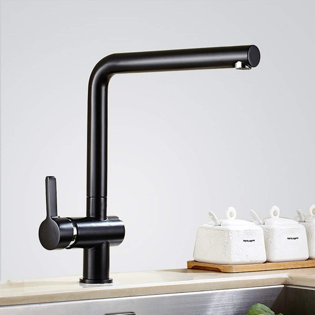 ZYCHSJXA Kitchen Sink Faucets Black∕Chrome∕White∕Oat Brass Swivel Taps Hot and Cold Wash Basin Mixer Water Torneira Cozinha,Black