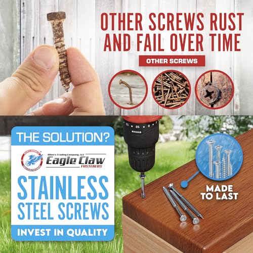 Image of #10 x 3 1 /2 Inch Stainless Steel Deck Screws | 305 Grade (100 Pack) | Flat Head T25 Star Torx Drive | Stainless Steel Screws by Eagle Claw Fasteners | Corrosion & Rust Resistant (Includes Driver Bit)