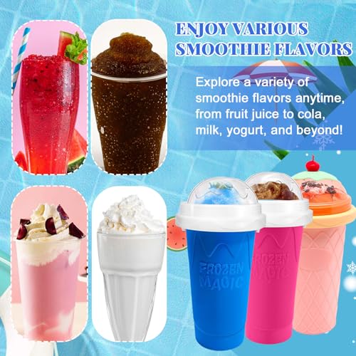 Slushie-Becher, 3 Stück, Slushy Maker Cup, Frozen Magic Squeeze Cups für Saft, Milch, Joghurt, Eis, DIY, Smoothie, Kühlbecher mit Deckel und Strohhalm, für Kinder, Freunde, Familie (Blau + Rosa + – Bild 5