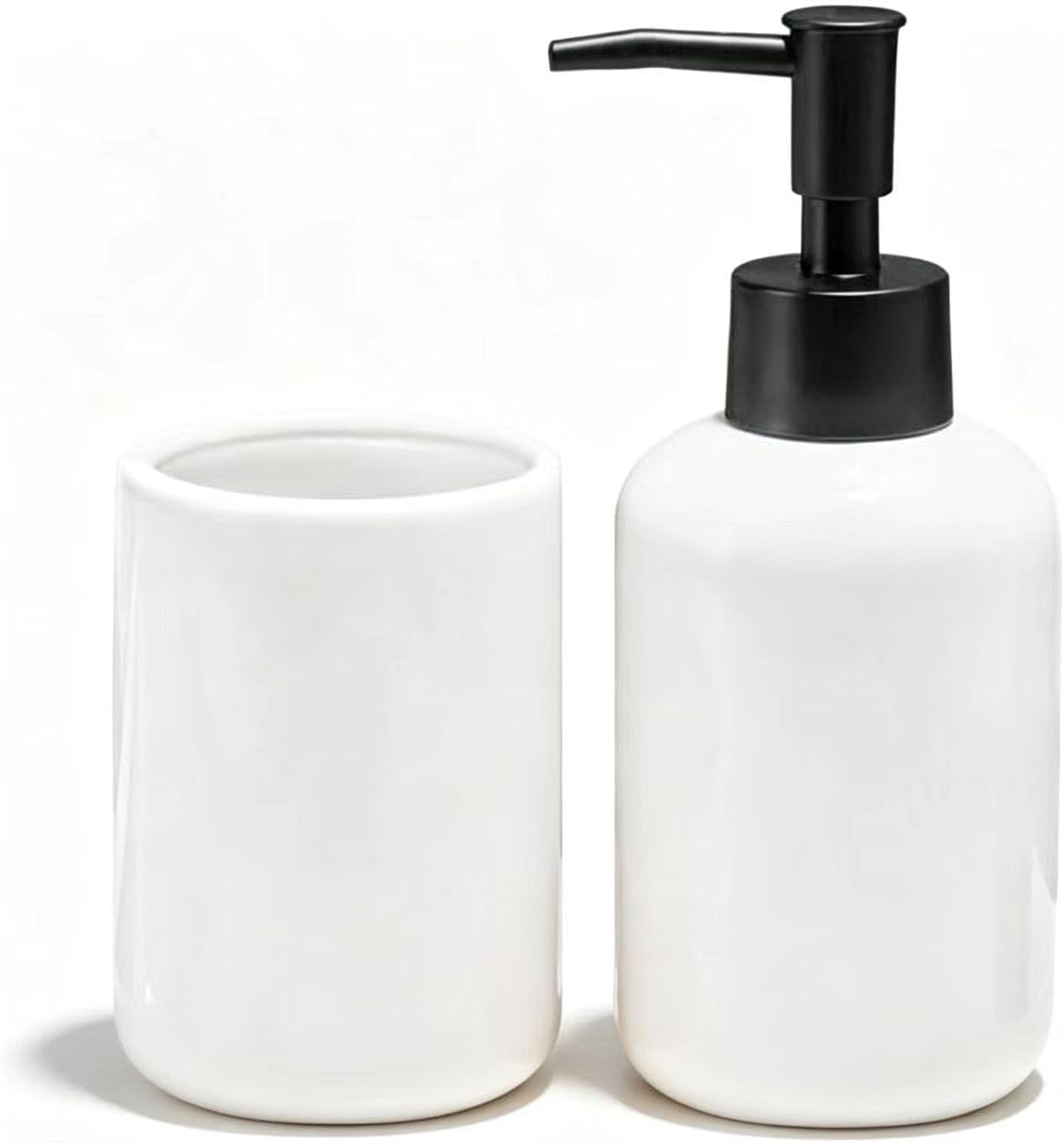 White Bathroom Accessories Set 2 Pieces,Ceramic Soap Dispenser and Toothbrush Holder,Modern Decor Bath Set Countertop Organizer