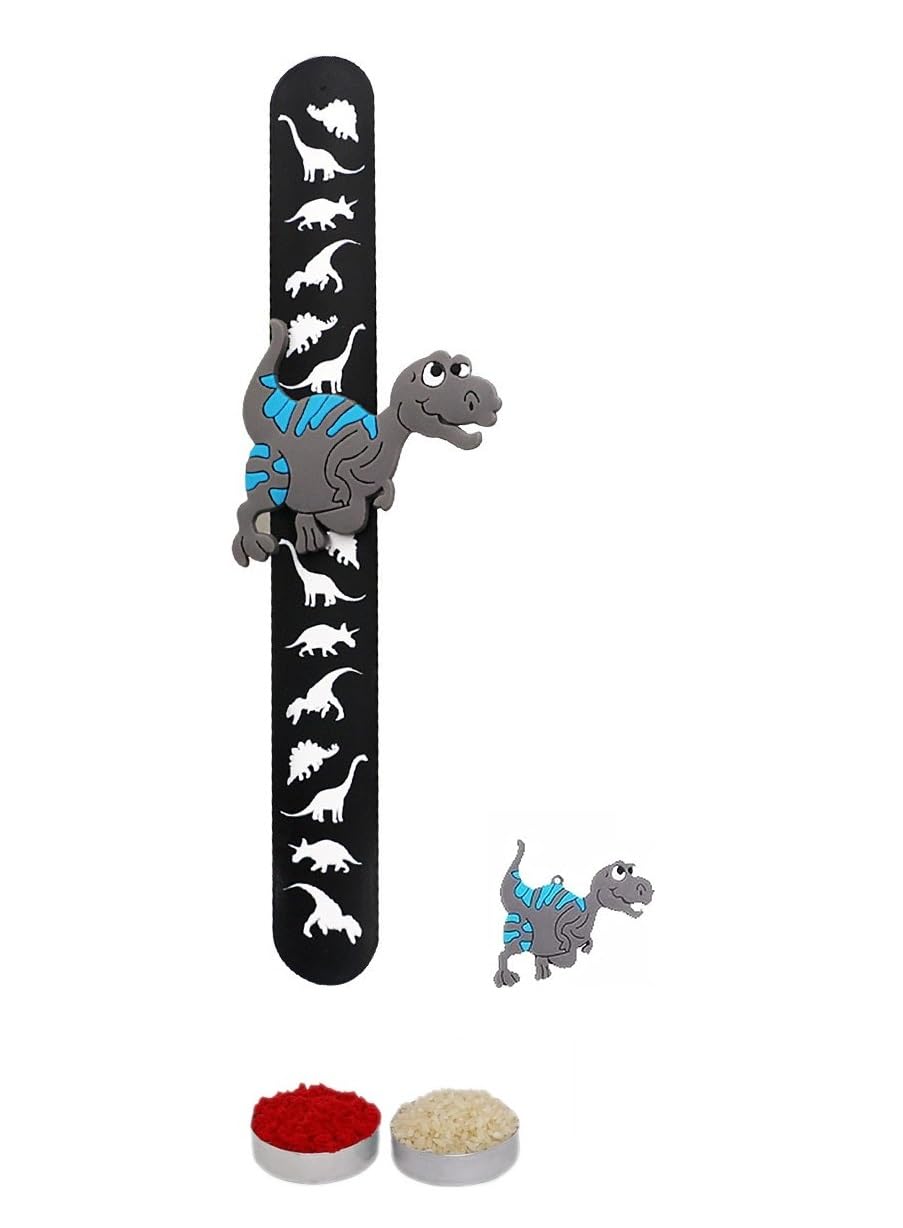 El Regalo 1PC Cute Kids Slap Band Rakhi for Little Brother or Sister- Colorful Dinosaur Fun Kids Rakhi with Roli Chawal in Rakhi Gift Box for Brother/Niece or Nephew (Black Dinosaur Slap Band Rakhi) (B0CDRJSFM7) Amazon Price History, Amazon Price Tracker
