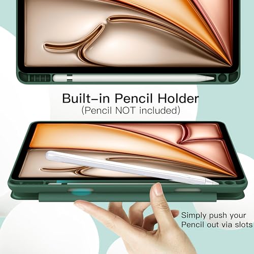 Image of TGK Rotating Case Cover for iPad Air 13 inch M4 /M3 /M2 (2026 /2025 /2024) with Pencil Holder (Forest Green)