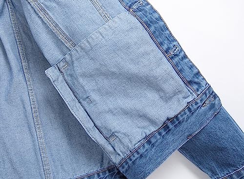 Image of LZLER Men's Denim Jackets Distressed Destroyed Classic Vintage Slim Fit Ripped Fashion Trendy Trucker Jean Jackets