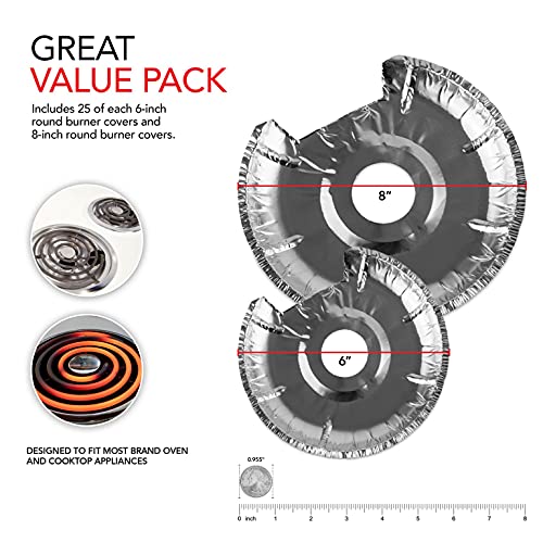 Round Electric Stove Burner Covers (50 Pack) 6 Inch and 8 Inch Disposable Stove Top Aluminum Foil Bib Liners, to Keep Kitchen Range Clean from Oil and Food Drips, Stock Your Home - Image 3