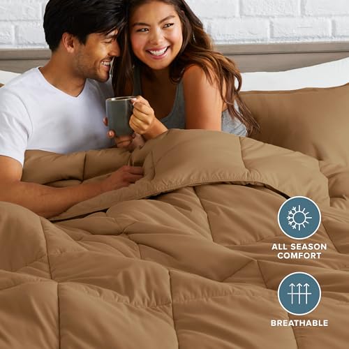 Image of Bare Home Comforter Set - Queen Size - Ultra-Soft - Goose Down Alternative - Premium 1800 Series - All Season Warmth (Queen, Caramel)