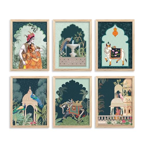 Image of ARTIFLY - Pichwai paintinng framed wall Painting for Living Room Bedroom Office Room Decor - Frame for Home Decor and Wall Decor (Design 2, 10x13 inch,)
