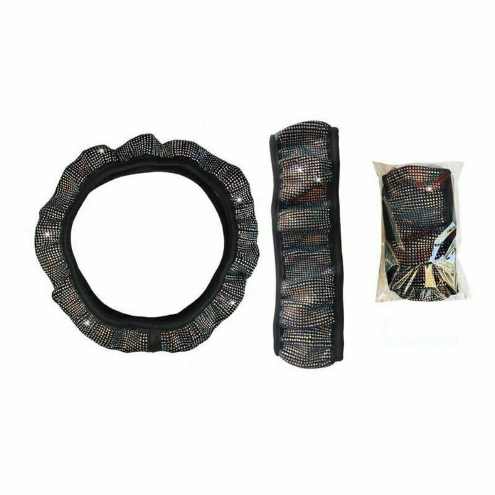 Universal Car SUV Steering Wheel Cover - Crystal Bling Decor, Rhinestone 15" Cover for Comfort and Style