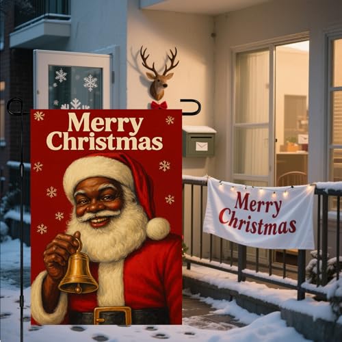 Image of BlissYard Christmas Black Santa Garden Flag 12x18 Inch Polyester