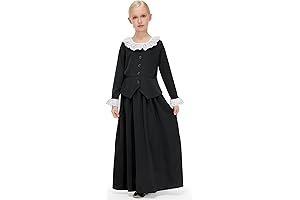 Girls Victorian Black Long Sleeve Button Ruffled Collars Cotton Maxi Dress