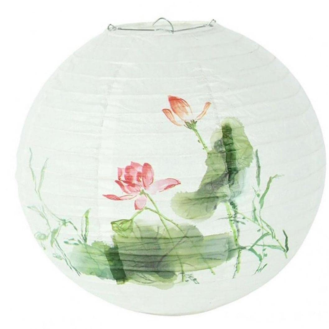 Pinicecore Lotus Round Paper Lantern Lamp Shade 30Cm Tissue Paper Lamps Decor Chinese Oriental Style Hanging Lights For Restaurant Home