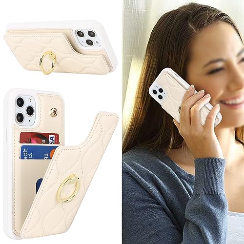 Image of for iPhone 11 Pro Case with Card Holder,iPhone 11 Pro Wallet Case for Women,Credit Card Holder,Stand Ring Kickstand and RFID Blocking,PU Leather Phone Case 5.8 inch(Beige)