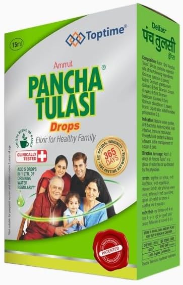 Top AyurvedTop Ayurved Toptime Deltas Panch Tulsi Drops 15Ml(Pack Of 4)