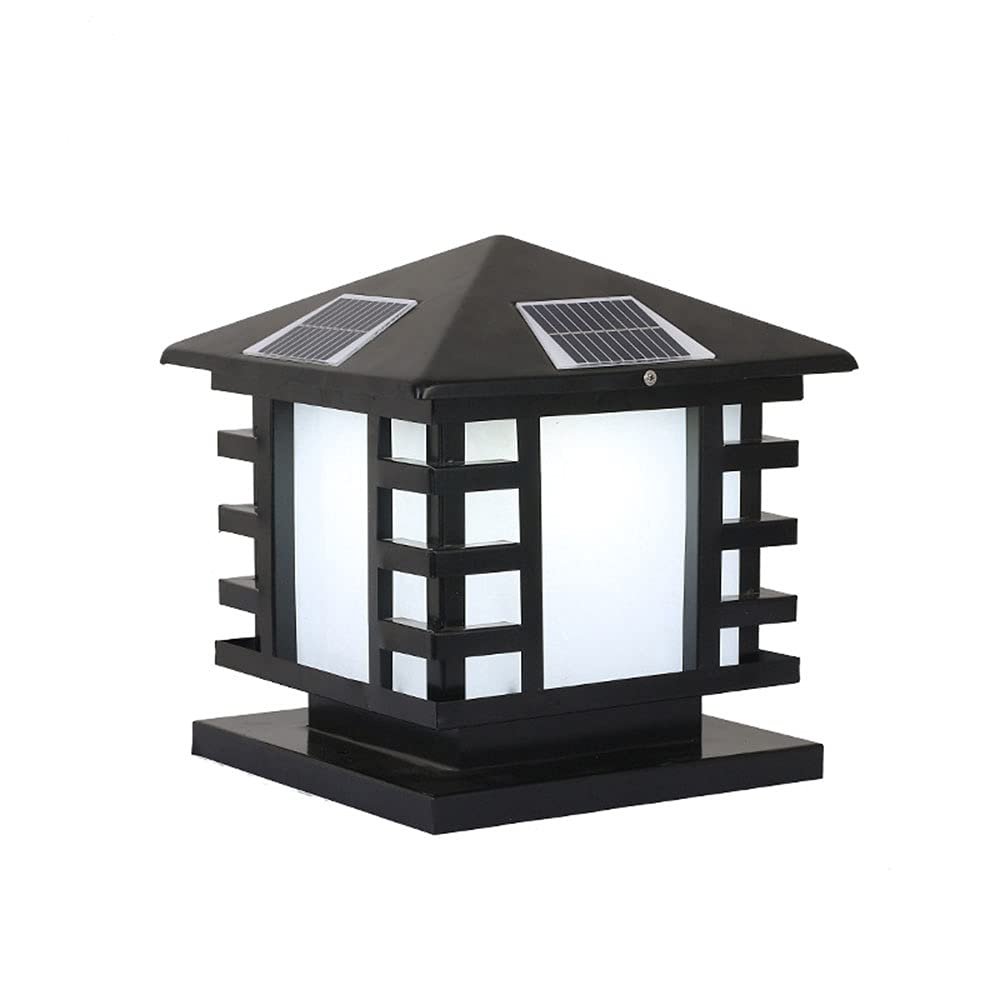 Solarna lampa czołowa kolumna trawnikowa zewnętrzna solarna lampa kolumnowa LED czarne wykończenie mocowanie wspornik vintage lampa podporowa z montażem E27 cokół ogród willa oświetlenie krajobrazu